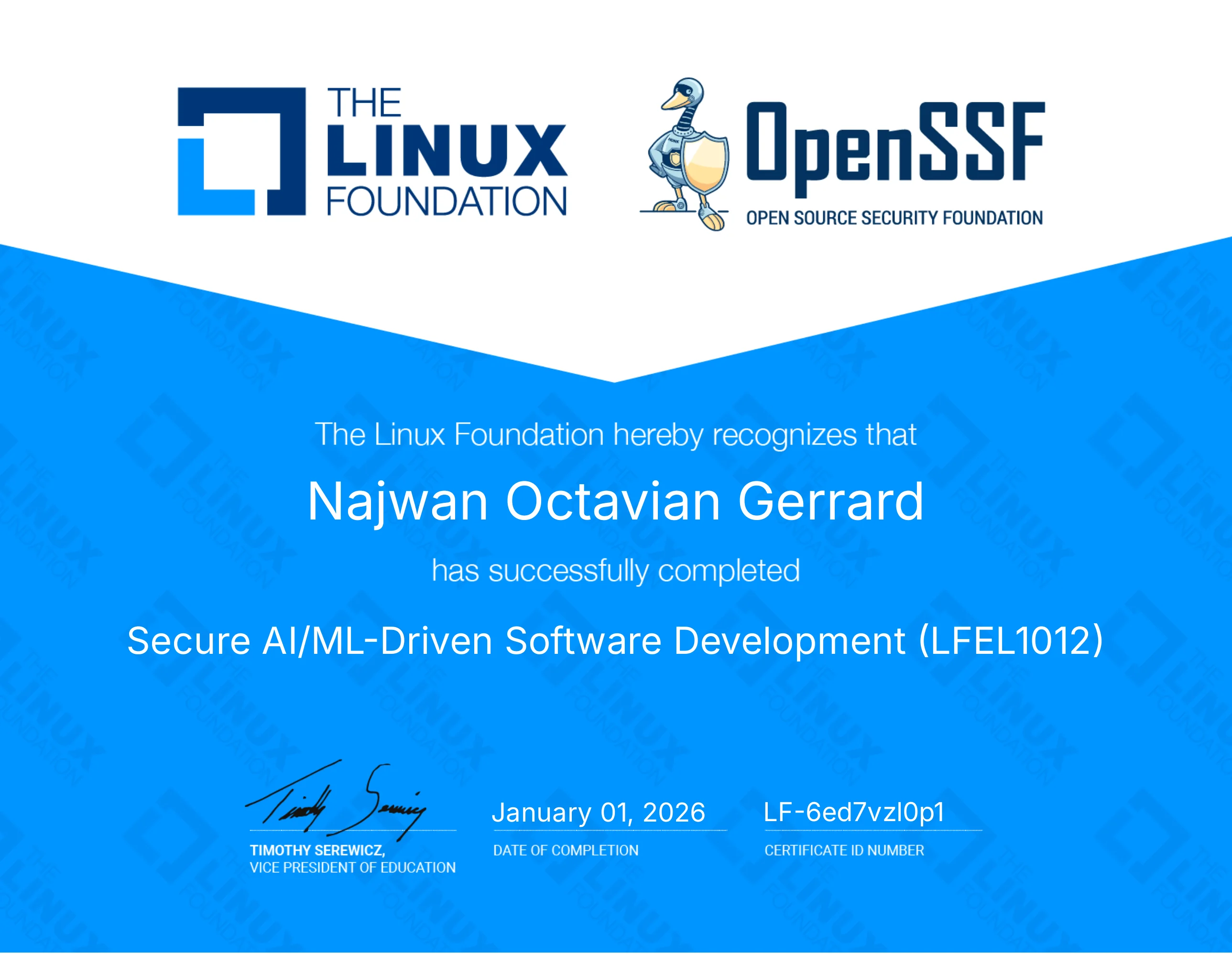 Linux Foundation LFEL1012 certificate image